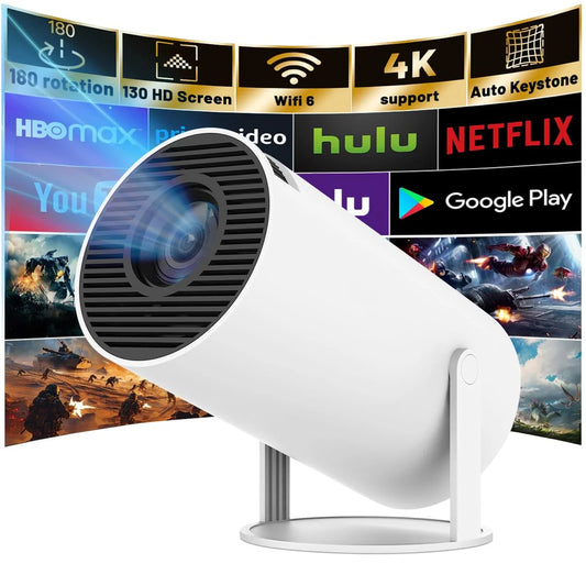 Mini Projector with WiFi 6 and Bluetooth, 4K 1080P Portable Projector, 180° Rotatable Outdoor Projector Compatible for Phone/TV Stick/Laptop, Auto Keystone Movie Projector with Android 11