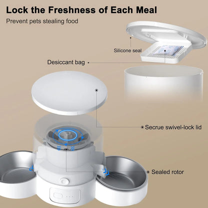Eotvia Automatic Cat Feeder, Wifi Smart Food Dispenser with APP Control for Remote Feeding, Dual Power Supply, Timed Pet Feeder Programmable 1-10 Meals, 3L, White