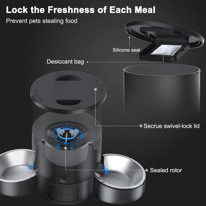 Automatic Cat Feeder, Wifi Smart Food Dispenser with APP Control for Remote Feeding with 10S Dining Voice Record, Dual Power Supply, Timed Pet Feeder Programmable 1-10 Meals, 3L, Black
