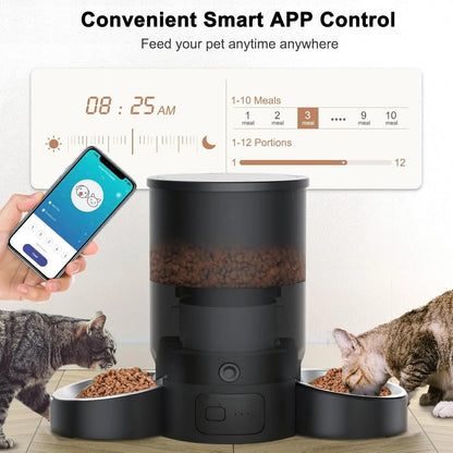 Automatic Cat Feeder, Wifi Smart Food Dispenser with APP Control for Remote Feeding with 10S Dining Voice Record, Dual Power Supply, Timed Pet Feeder Programmable 1-10 Meals, 3L, Black