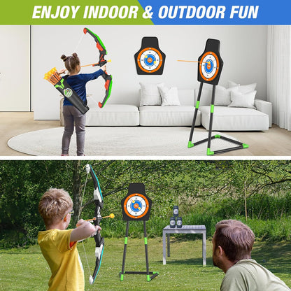 2 Pack Bow and Arrow Set Toy for Kids Boys Girs 3-12 Years Old, Archery Targets Archery Toy Set for Boys with LED Lights Target & Quiver Outdoor Toys for Kids Boys Girls