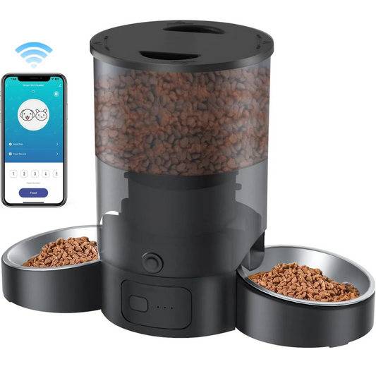 Automatic Cat Feeder, Wifi Smart Food Dispenser with APP Control for Remote Feeding with 10S Dining Voice Record, Dual Power Supply, Timed Pet Feeder Programmable 1-10 Meals, 3L, Black