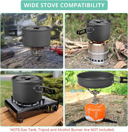 Eotvia Camping Pot And Pan, Stylish Aluminum Alloy Plastic Wood Camping Cookware Set Non Stick Coating With Spoon For Backpacking