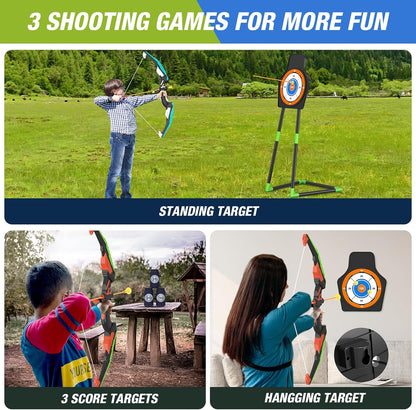 2 Pack Bow and Arrow Set Toy for Kids Boys Girs 3-12 Years Old, Archery Targets Archery Toy Set for Boys with LED Lights Target & Quiver Outdoor Toys for Kids Boys Girls