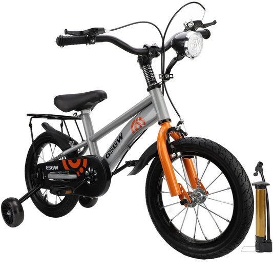 14" Kids Bike w/Training Wheel,Height Adjustable Kids Bicycle w/Headlight/Inflator/Protective Gear,Birthday Gift for Girls Boys Toddler Kids 3 to 6 YO