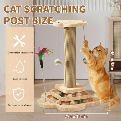 18.1" Cat Scratching Post With Board Base, Cat Scratcher Pole Tower With Sisal Toy,Track Toys,Feather Toys For Indoor Cats
