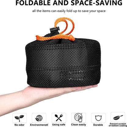 Eotvia Camping Pot And Pan, Stylish Aluminum Alloy Plastic Wood Camping Cookware Set Non Stick Coating With Spoon For Backpacking