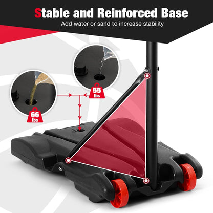 Portable Basketball Hoop System, 5.4FT to 9FT Height Adjustable Basketball Goal System with 30 inch PVC Backboard, Indoor Outdoor Portable Sport System with Fillable Base and 2 Transport Wheels