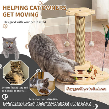 18.1" Cat Scratching Post With Board Base, Cat Scratcher Pole Tower With Sisal Toy,Track Toys,Feather Toys For Indoor Cats