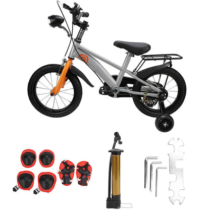 14" Kids Bike w/Training Wheel,Height Adjustable Kids Bicycle w/Headlight/Inflator/Protective Gear,Birthday Gift for Girls Boys Toddler Kids 3 to 6 YO