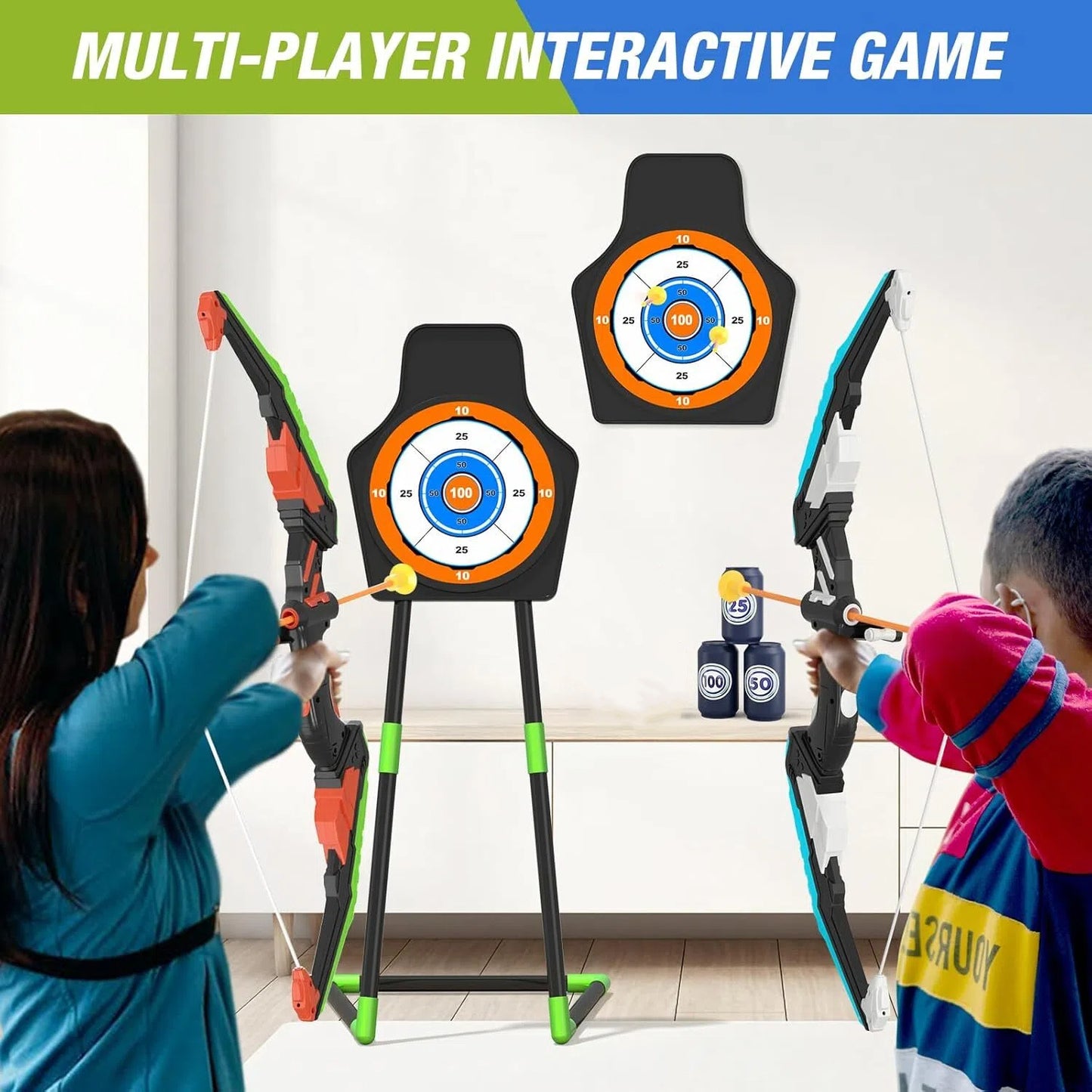 2 Pack Bow and Arrow Set Toy for Kids Boys Girs 3-12 Years Old, Archery Targets Archery Toy Set for Boys with LED Lights Target & Quiver Outdoor Toys for Kids Boys Girls