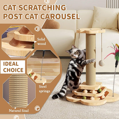 18.1" Cat Scratching Post With Board Base, Cat Scratcher Pole Tower With Sisal Toy,Track Toys,Feather Toys For Indoor Cats