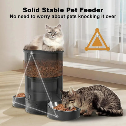 Automatic Cat Feeder, Wifi Smart Food Dispenser with APP Control for Remote Feeding with 10S Dining Voice Record, Dual Power Supply, Timed Pet Feeder Programmable 1-10 Meals, 3L, Black