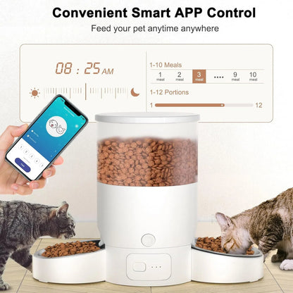 Eotvia Automatic Cat Feeder, Wifi Smart Food Dispenser with APP Control for Remote Feeding, Dual Power Supply, Timed Pet Feeder Programmable 1-10 Meals, 3L, White