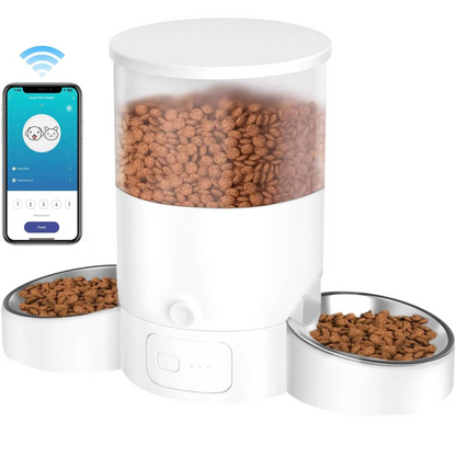 Eotvia Automatic Cat Feeder, Wifi Smart Food Dispenser with APP Control for Remote Feeding, Dual Power Supply, Timed Pet Feeder Programmable 1-10 Meals, 3L, White