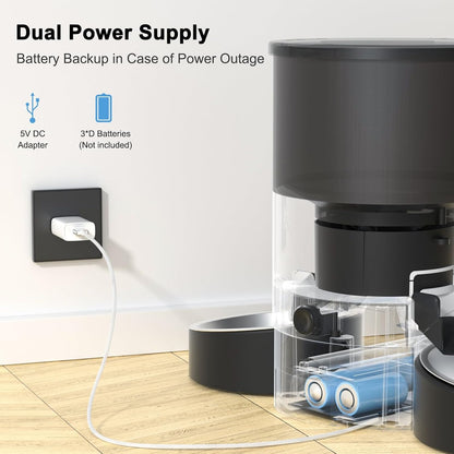 Automatic Cat Feeder, Wifi Smart Food Dispenser with APP Control for Remote Feeding with 10S Dining Voice Record, Dual Power Supply, Timed Pet Feeder Programmable 1-10 Meals, 3L, Black