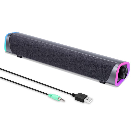 Bluetooth Computer Speakers for Desktop, Stereo Sound Soundbar for Desktop Laptop Monitor, Plug & Play PC Speakers with Dynamic LED Light & Volume Knob, USB Powered w/ 3.5mm Cable HiFi Gaming Speaker