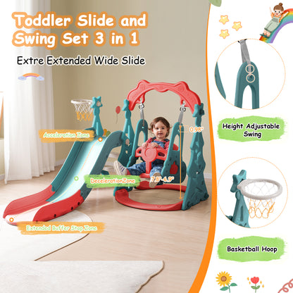 Toddler Slide and Swing Set 3 in 1, Kids Playground Climber Swing Playset with Basketball Hoops Freestanding Combination Indoor & Outdoor