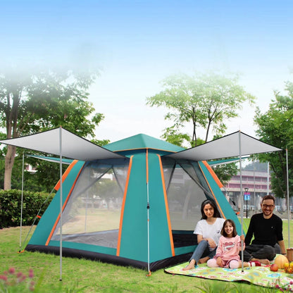 Pop up Canopy Big Instant Camping Tent, Green 4-5 Person Family Tents for Camping with 4 Doors, 7.87'x7.87'x5.1' Anti-UV Waterproof Easy Setup Camping Tent for Beach Picnic Hiking Outdoor Backpacking,Green