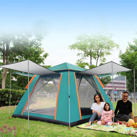 Pop up Canopy Big Instant Camping Tent, Green 4-5 Person Family Tents for Camping with 4 Doors, 7.87'x7.87'x5.1' Anti-UV Waterproof Easy Setup Camping Tent for Beach Picnic Hiking Outdoor Backpacking,Green
