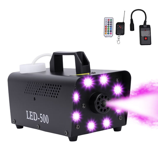 Fog Machine with 13 Colorful LED Lights Effect, 500W Smoke Machine with 1 Wired Receiver and Wireless Remote Controls, Auto Mode 2000CFM Fog, Perfect for Wedding, Halloween, Party and Stage Effect