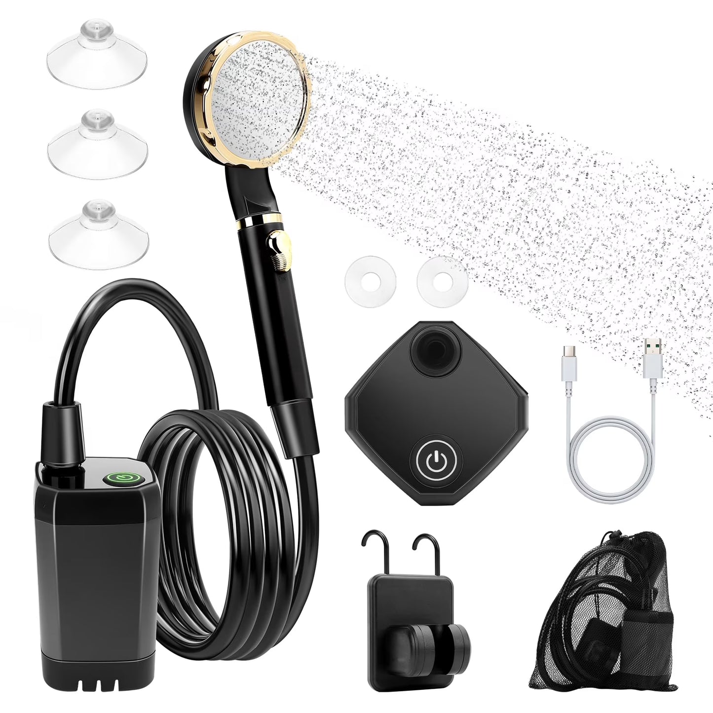 Portable Shower for Camping, 7800mAh Rechargeable Camping Shower with Intelligent LED Display, 4 Spray Modes, IPX7 Waterproof Outdoor Camp Pump Outdoor Shower Kit for Hiking, Travel, Car, Pet