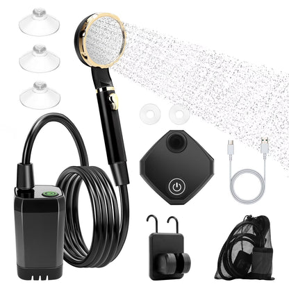 Portable Shower for Camping, 7800mAh Rechargeable Camping Shower with Intelligent LED Display, 4 Spray Modes, IPX7 Waterproof Outdoor Camp Pump Outdoor Shower Kit for Hiking, Travel, Car, Pet