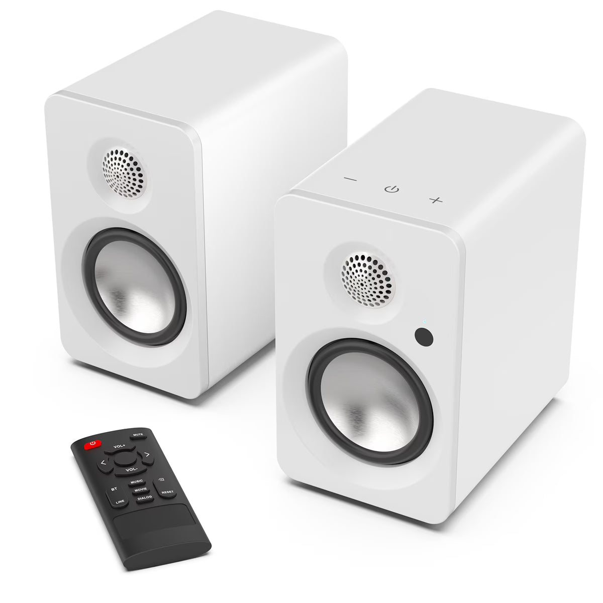 50W Powered Bookshelf Speakers, Bluetooth 5.3 Active Desktop Speakers with 3 inch Woofer, SUB OUT for External Subwoofer, ARC/Type C/AUX Inputs, Remote Control for TV PC Turntable, White