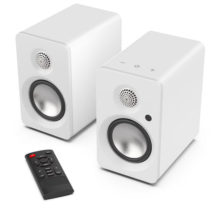 50W Powered Bookshelf Speakers, Bluetooth 5.3 Active Desktop Speakers with 3 inch Woofer, SUB OUT for External Subwoofer, ARC/Type C/AUX Inputs, Remote Control for TV PC Turntable, White