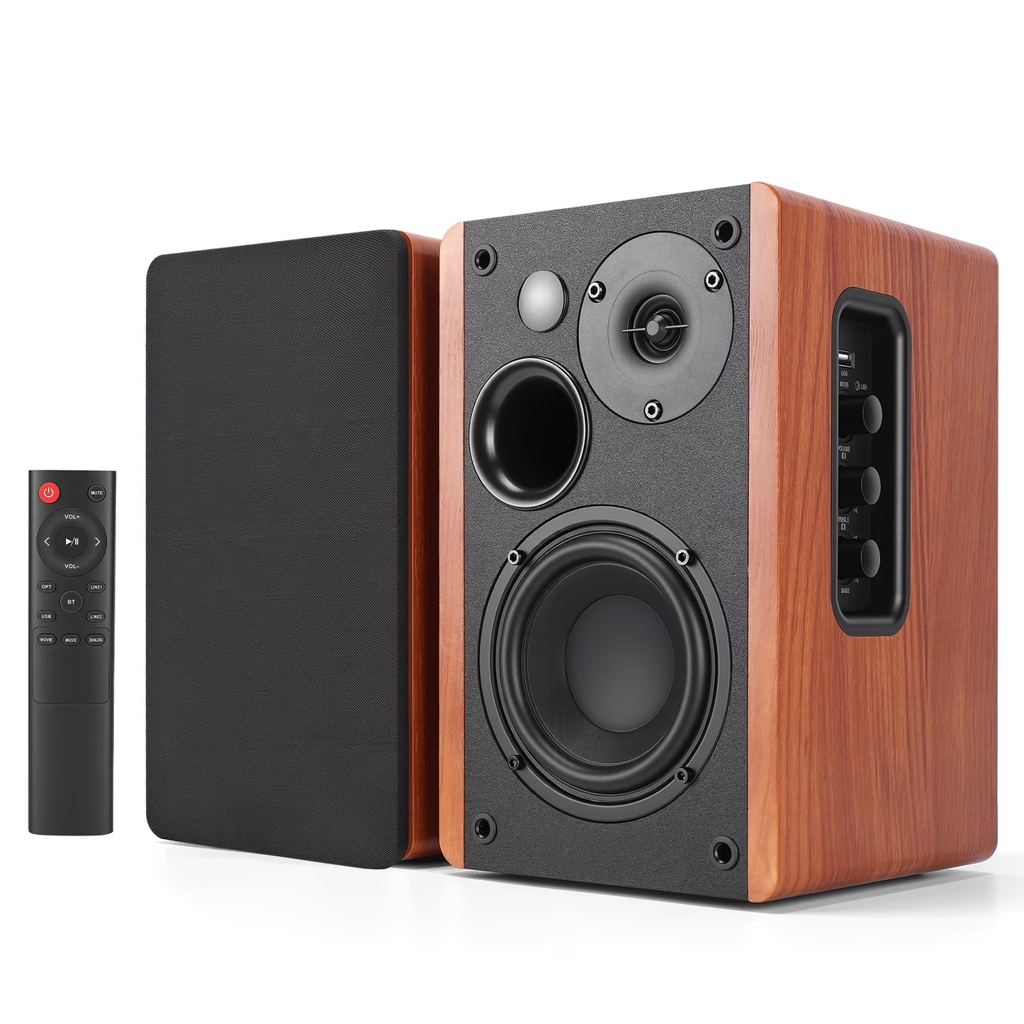 80W Powered Bluetooth Bookshelf Speakers, Record Player Speakers with 4 Inch Woofer, Stereo Speakers with Optical/AUX Connection for Turntable/PC and TV, No Receiver or Amplifier Required