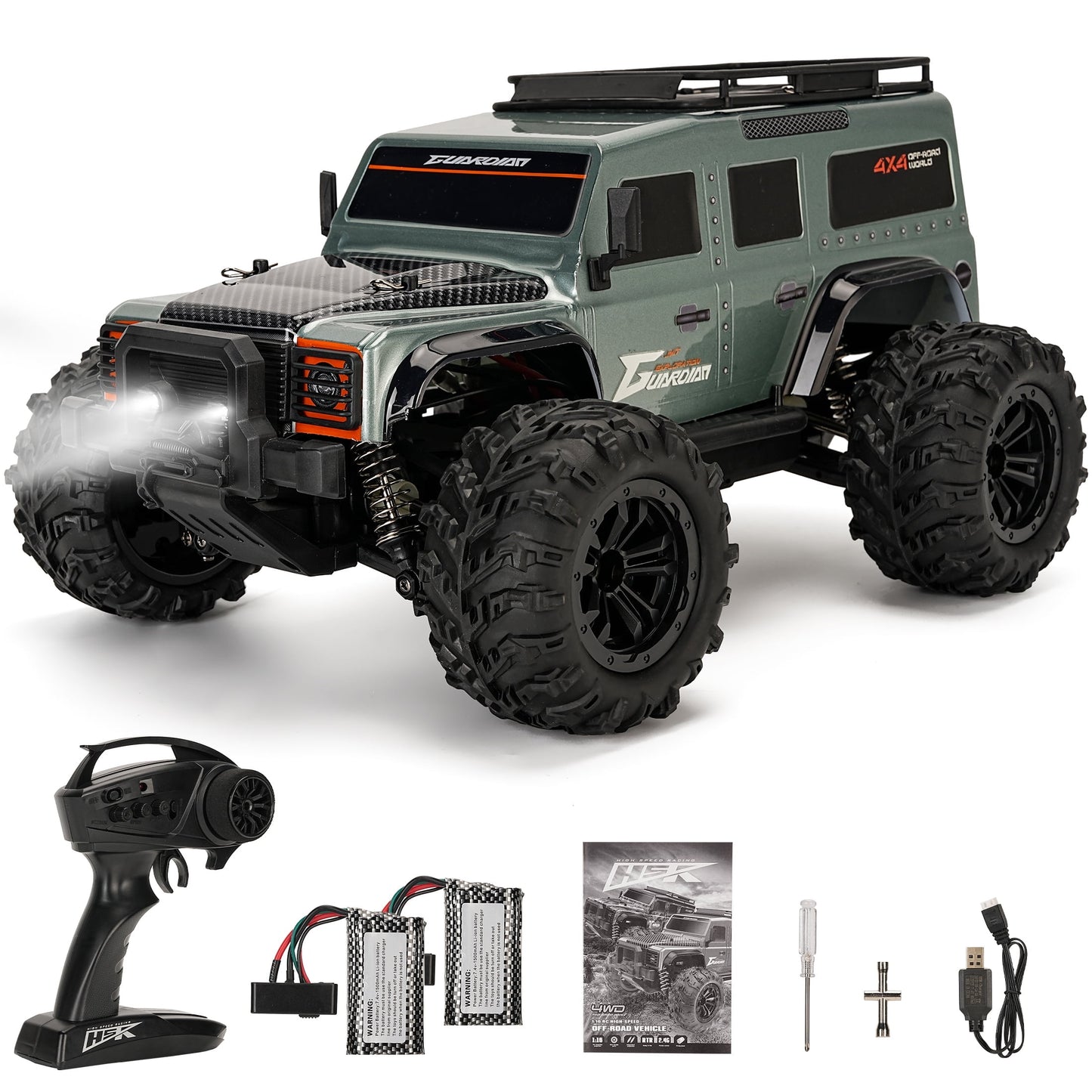 RC Cars 1:16 4WD 55KM/H Fast 2.4G Remote Control Car All Terrain Off Road RC Trucks for Adults Kids, with 2 Batteries
