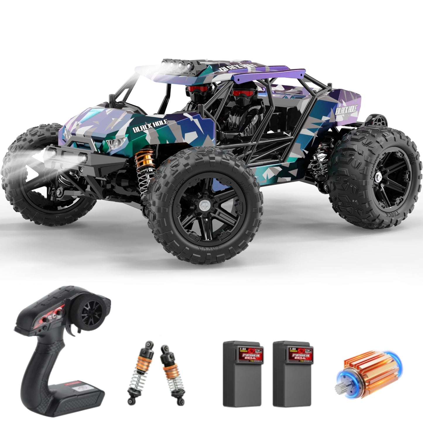 RC Cars for Adults Kids 60KM RTR 1/14 Military RC Trucks 390 Brushed Motor 4X4 Off Road Remote Control Car Toy for Boys Girls Gift All Terrain Fast RC Monster Truck with 2 Li-ion Batteries