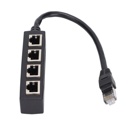 RJ45 1 Male to 4 Female Ethernet Cable Splitter Adapter, CAT7 Gold Plated Core, Black