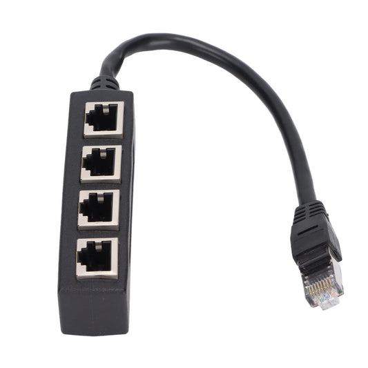RJ45 1 Male to 4 Female Ethernet Cable Splitter Adapter, CAT7 Gold Plated Core, Black