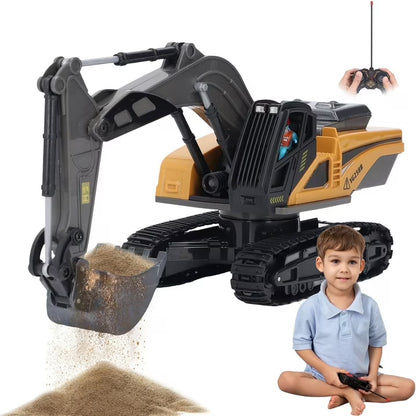 Remote Control Excavator Toys with Metal Shovel & Lights, 8 Channel RC Truck Rechargeable Tractor Toy Gift