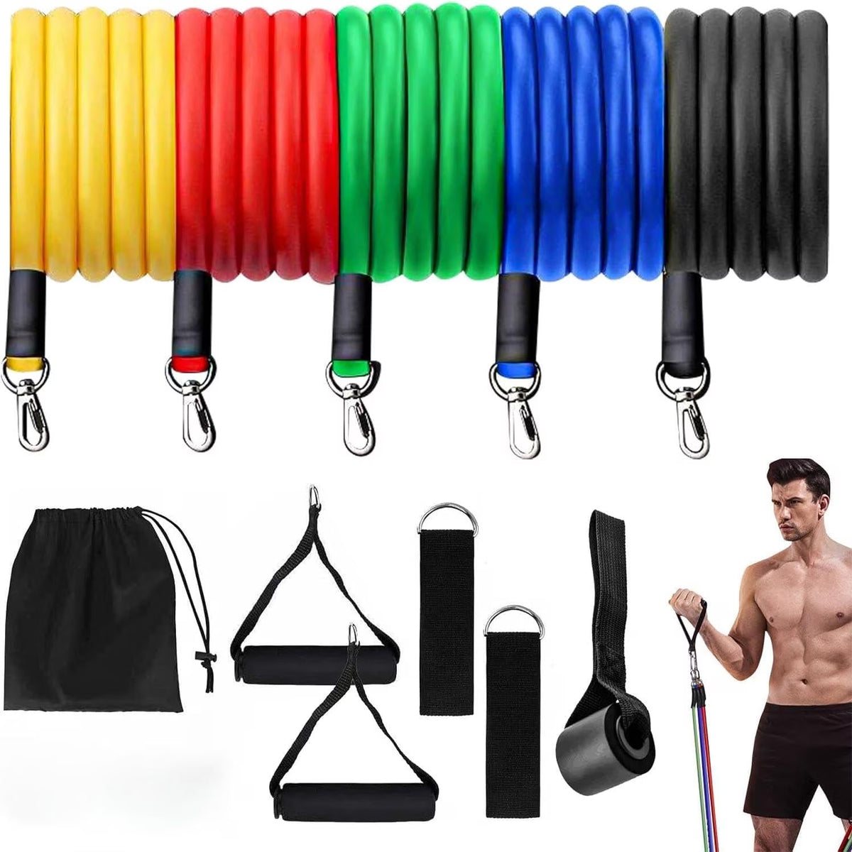 Ldyso Resistance Bands Exercise Bands Workout Bands - Up to 100 LBS, Indoor and Outdoor Bands with Door Anchor and Handles for Strength, Slim, Yoga, Home Gym Equipment for Men/Women