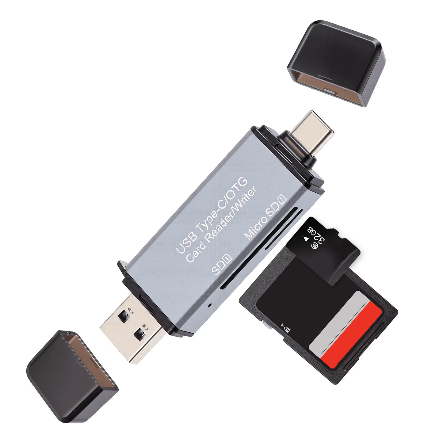 SD Card Reader, USB 3.0 & USB C Dual Slots Micro SD Card Adapter, Memory Card Reader for SD, SDHC, SDXC, microSDHC, microSDXC, TF, Compatible with iPhone 17/16/15, Android, Windows, Laptop