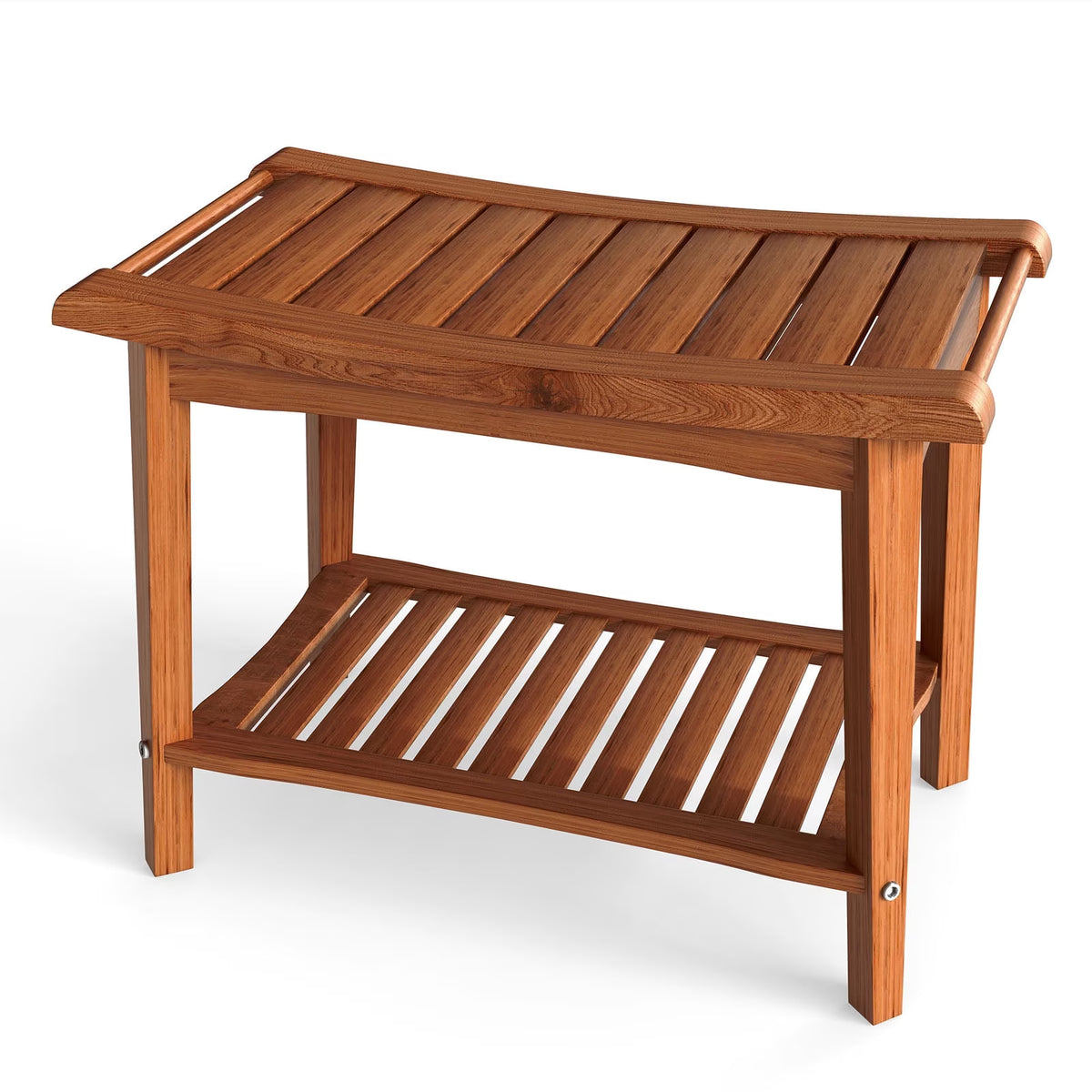 Shower Bench, Wood Shower Stool with Handle & Storage Shelf for Bathroom,Bathtub