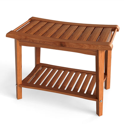 Shower Bench, Wood Shower Stool with Handle & Storage Shelf for Bathroom,Bathtub