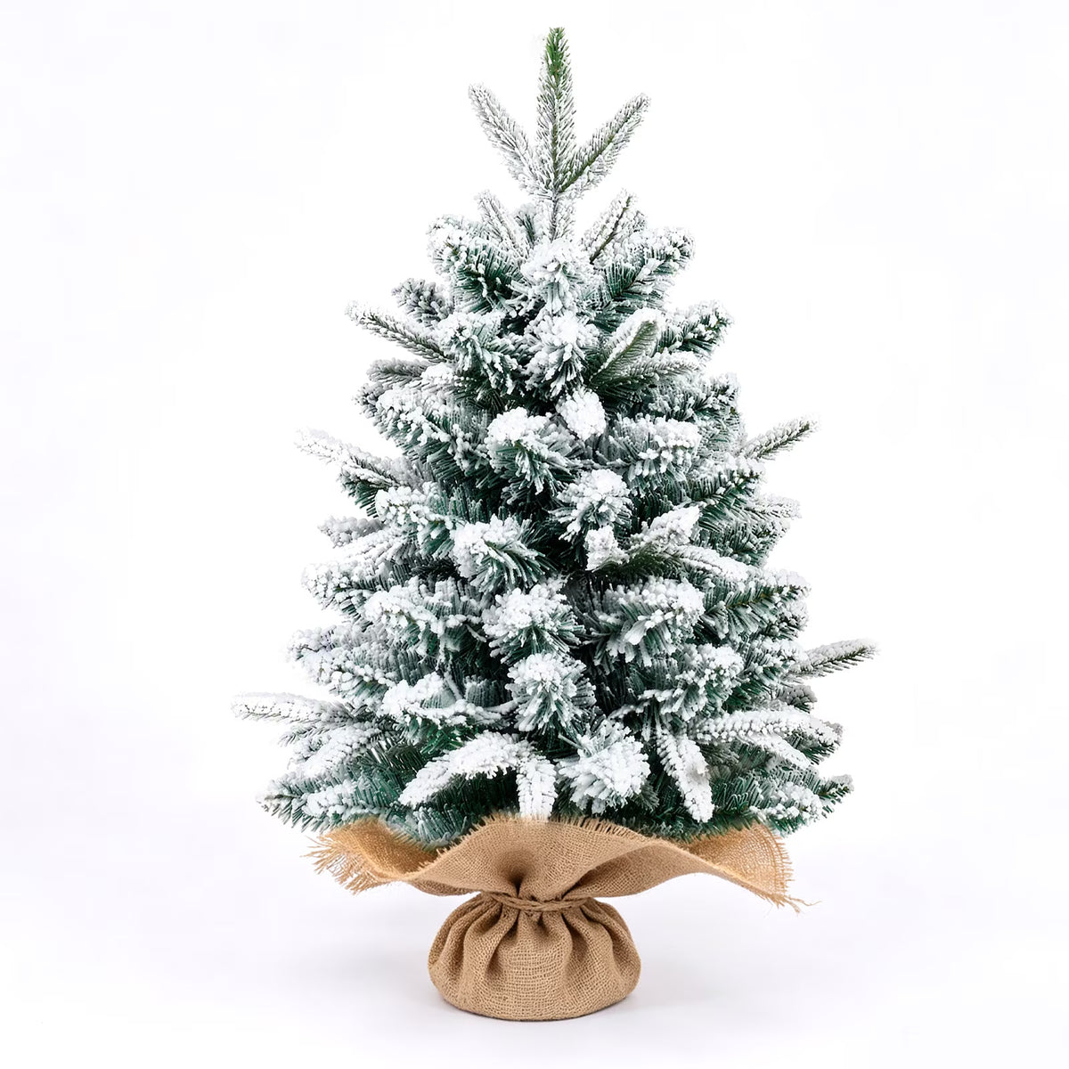2ft Snow Flocked Tabletop Christmas Tree, Green & White Desk Xmas Tree with 90 Tips & Burlap Base Mini Xmas Pine Tree for Table Desk Home Christmas Holiday Decor