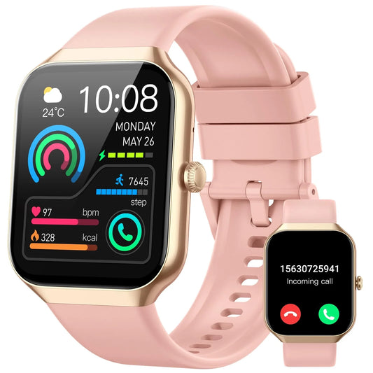 Smart Watch for Women Men, 1.96" Smartwatch (Answer/Make Call) for Android & iOS, Fitness Tracker with 100+ Sport Modes, IP67 Waterproof Activity Tracker Sleep Monitor/Pedometer/Calories, Pink