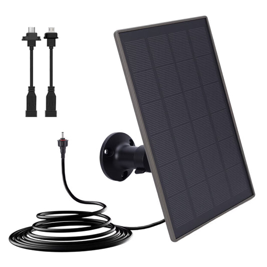 Solar Panel for Security Camera, Solar Battery Kit Built-in 6000mAh Rechargeable Battery, Support DC/Micro USB/Type C Port w/ 9.8ft Cable, IP66 Waterproof Compatible with All Wireless/Trail Cameras