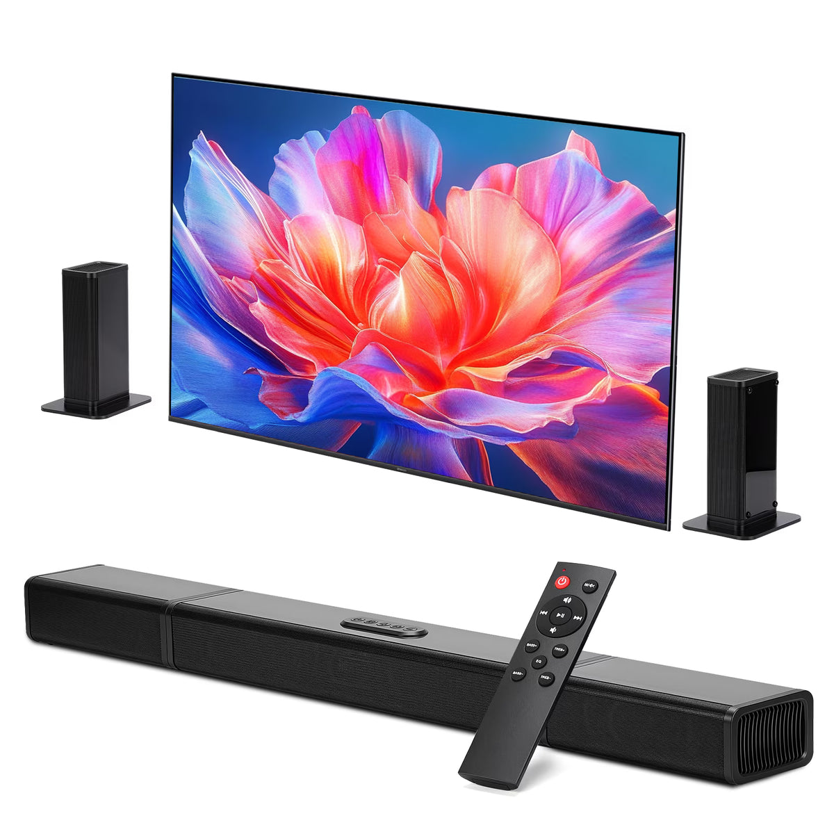 Sound Bar for Smart TV, Soundbar with Bluetooth/ARC/Opt/AUX Connect, Auto Volume Boost, 3 Equalizer Modes, 2 in 1 Detachable Soundbar for TV/PC/Gaming/Projectors