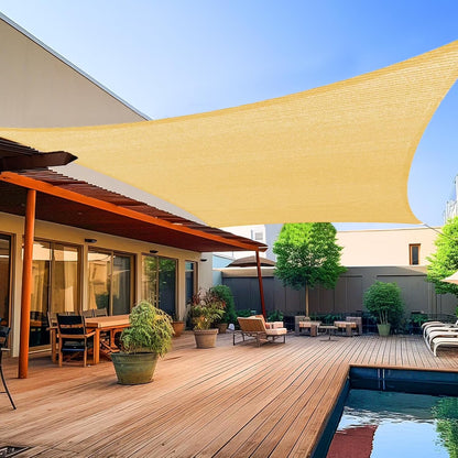 Sun Shade Sail 16.4'x16.4' Waterproof Sand Rectangle Canopy UV Block Cover for Patio Garden Lawn Pool Backyard Outdoor, with Free Rope