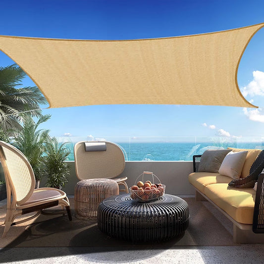 Sun Shade Sail Rectangle 13'x20' Curved Edge Outdoor Shade Canopy Breathable 95% UV Block Shade Cloth for Patio Garden Lawn Pool Backyard Outdoor, Beige Sand, with Free Rope