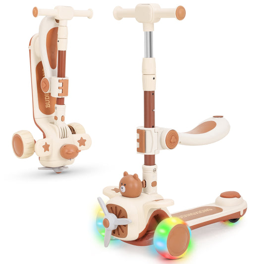 Kids Scooter 3-Wheel Light-up Folding Height Adjustable Kick Scooter for Boys Girls Ages 1-5, Sit or Stand Ride Scooter for Kids Gifts