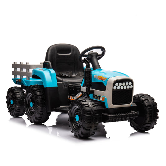 Ride on Tractor with Trailer,12V Battery Powered Electric Tractor Toy w/Remote Control,electric car for kids,Three speed adjustable,Power display, USB,MP3 ,LED light