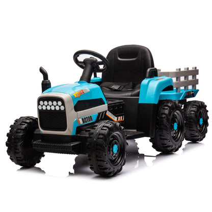 Ride on Tractor with Trailer,12V Battery Powered Electric Tractor Toy w/Remote Control,electric car for kids,Three speed adjustable,Power display, USB,MP3 ,LED light