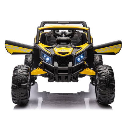 12V Ride On Car with Remote Control for kid, Music Player (USB Port/Volume Knob/Battery Indicator), LED Lights, High-Low Speed Switch - Off-Road for Kids