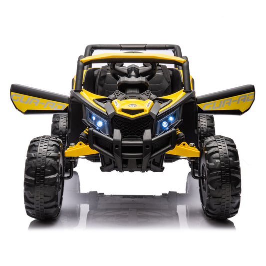 12V Ride On Car with Remote Control for kid, Music Player (USB Port/Volume Knob/Battery Indicator), LED Lights, High-Low Speed Switch - Off-Road for Kids